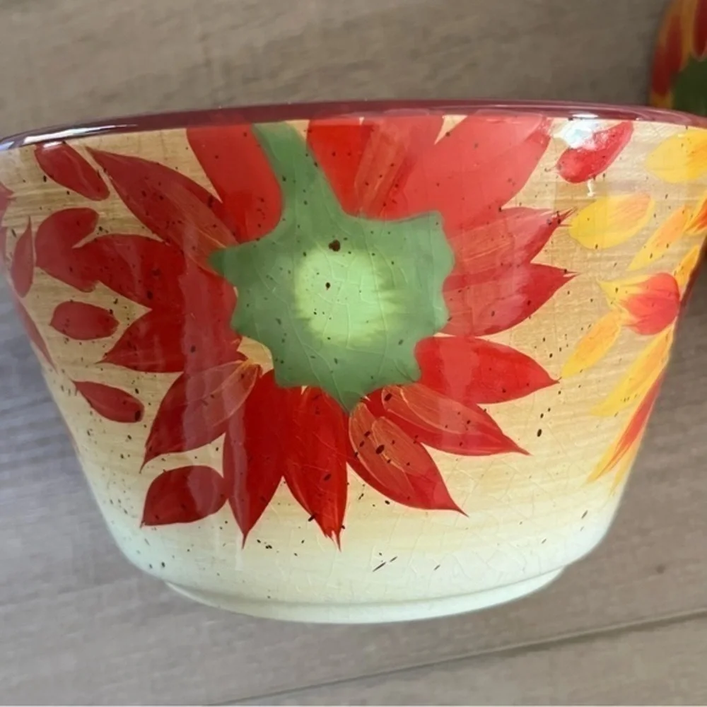 Pfaltzgraff Evening Sun Coupe 2 Cereal Bowls‎ 6" Red Yellow Sunflowers Retired - Picture 7 of 12